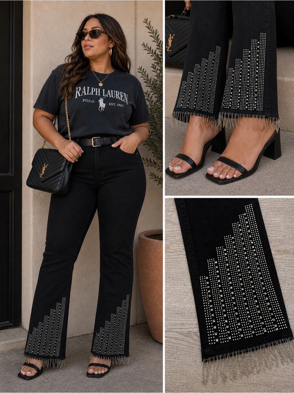 Women's Straight Leg Jeans in Black with Stud Detail
